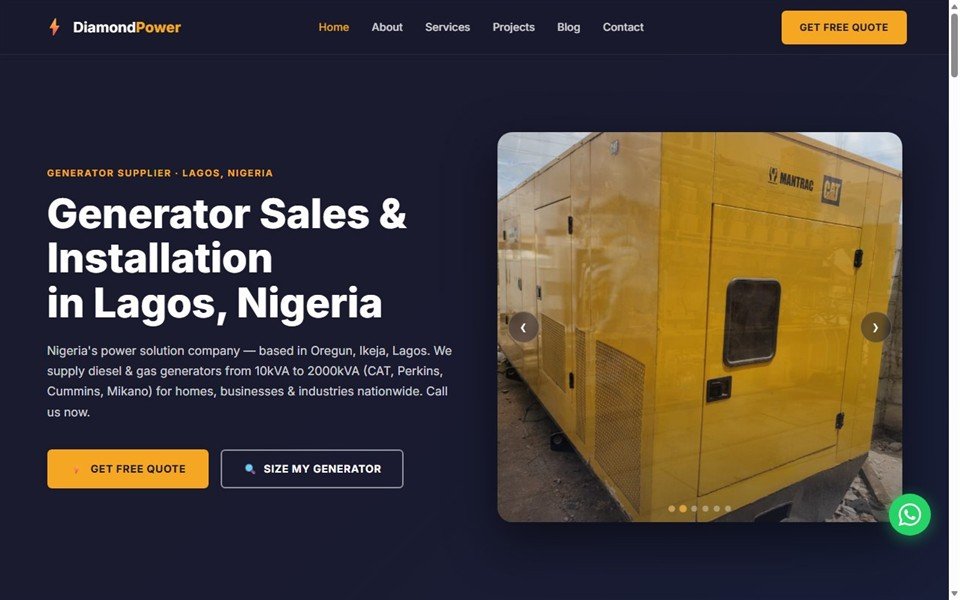 DiamondPower generator sales homepage