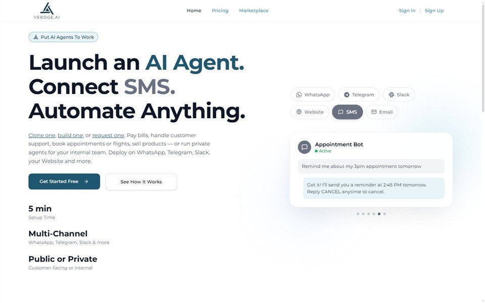 Verdge.ai AI agent platform homepage